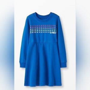 Hanna Andersson Blue Long Sleeve Dress with Heart Pattern 140/ 10 Years